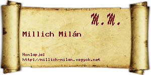 Millich Milán névjegykártya